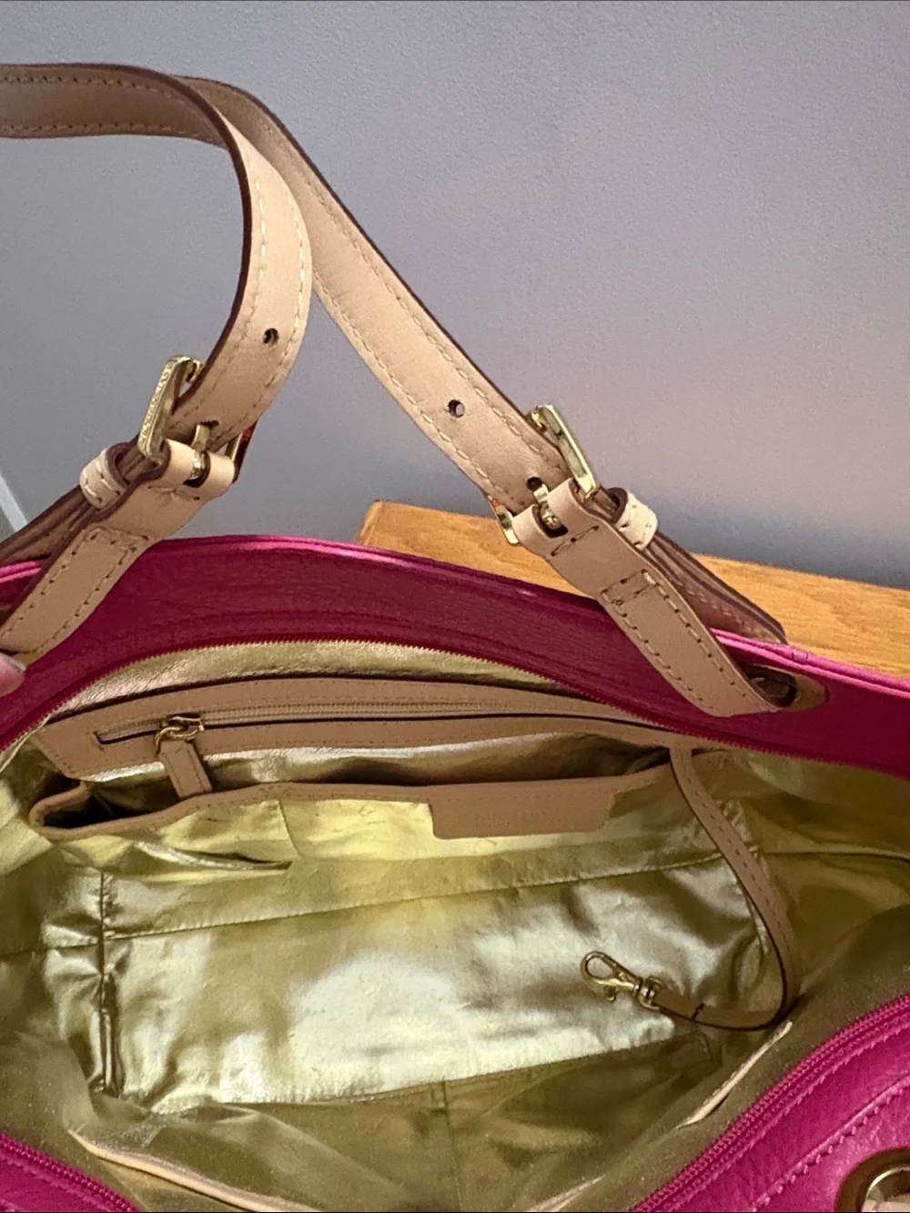 Michael Kors Hot Pink Leather Tote with Natural Trim
